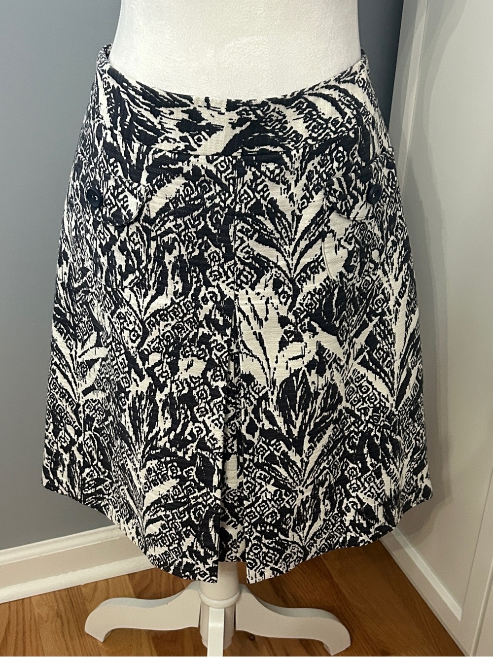 Tyler Boe Dark Blue Botanical Print Cotton Linen A-Line Skirt Women's Size 14
